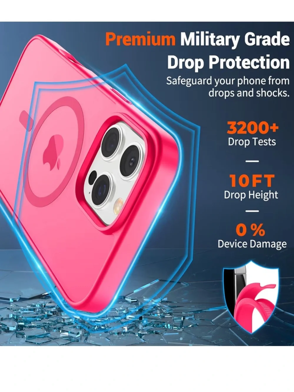 For Apple iPhone 16 pro max hot pink case with screen protector NWT